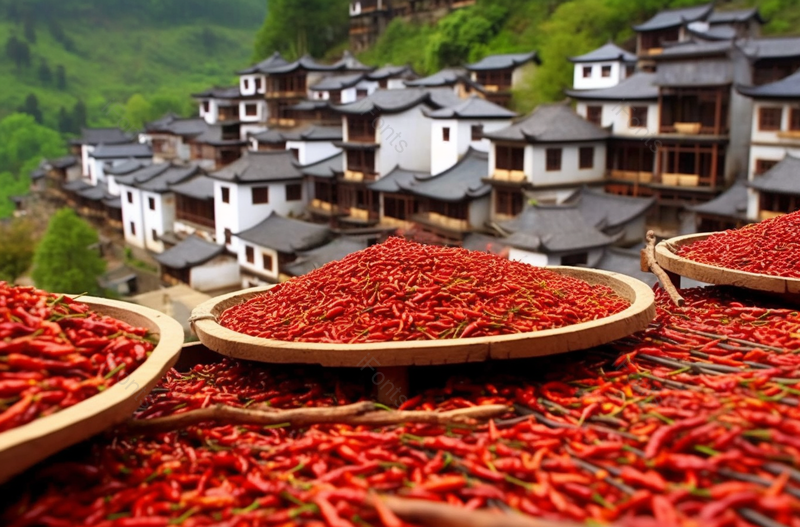 江西省婺源篁岭民居和晾晒的干辣椒图,高清,摄影图,摄影图片,图片大全,摄影图免费下载